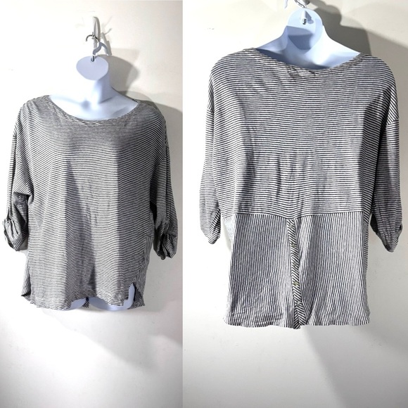 2/$35 Adrienne Vittadini linen Tunic 3/4 long sleeve black white striped sweater - Picture 1 of 11